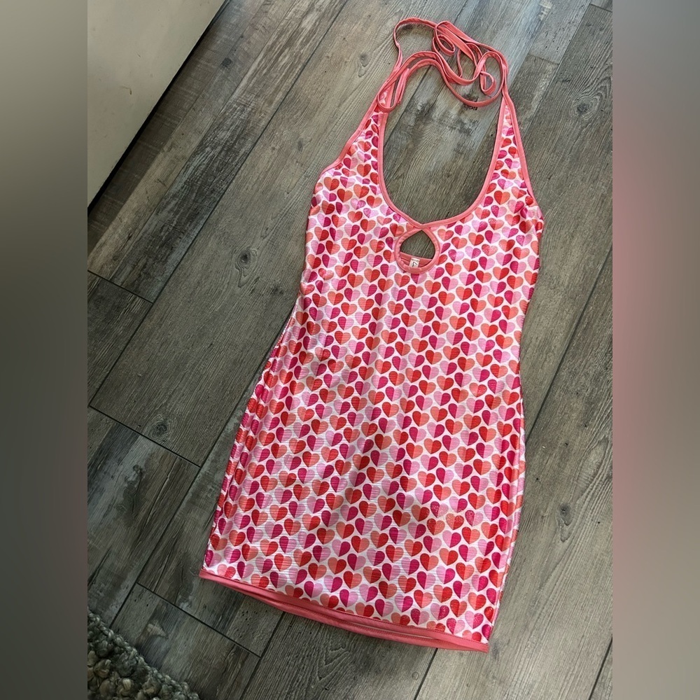 Lucy In The Sky - Barbie Pink Heart Bodycon Halter tie dress